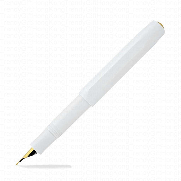 White Kaweco Classic Sport fountain pen shown with its gold-tone nib exposed.