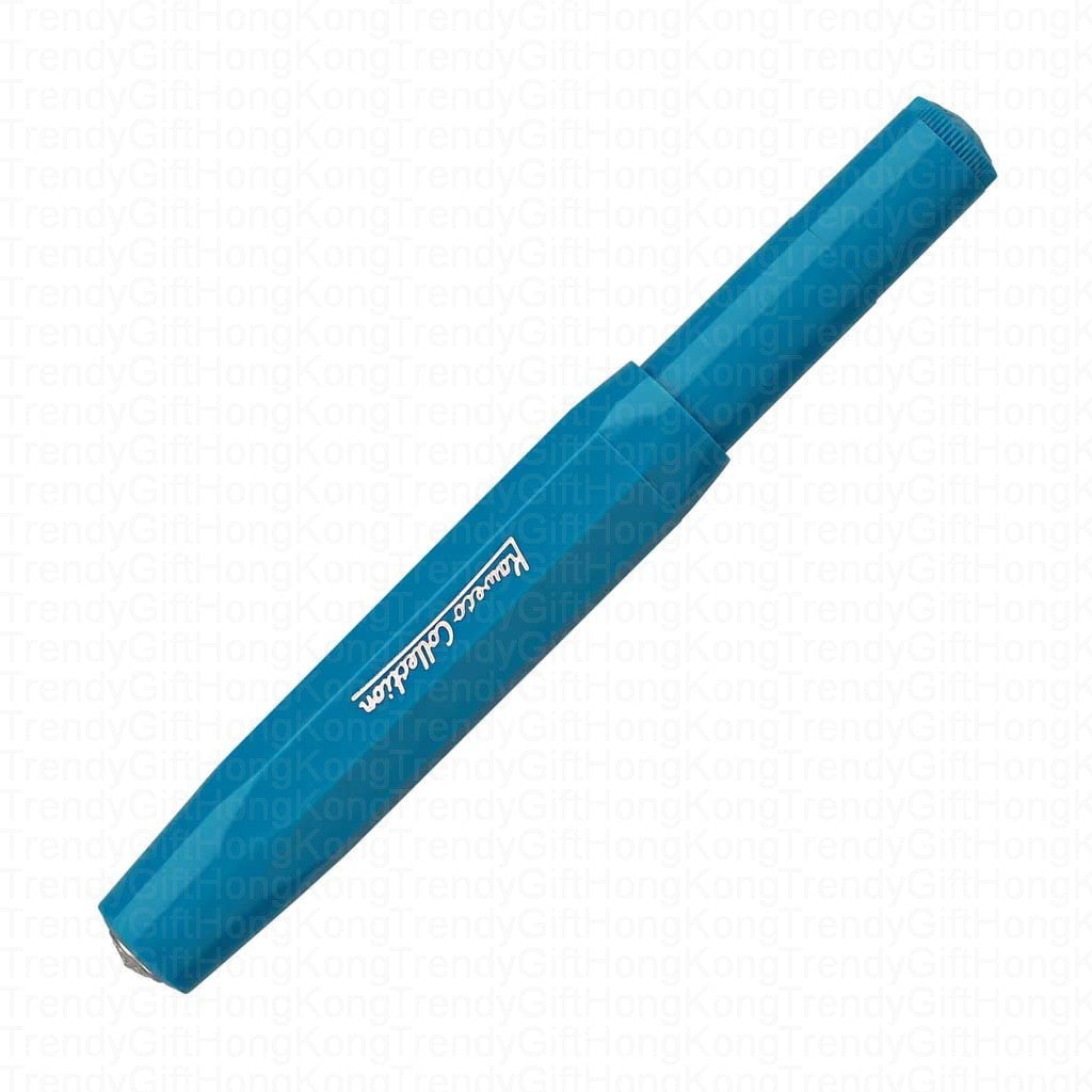 Angled side view of the capped cyan Kaweco Collection Sport fountain pen.