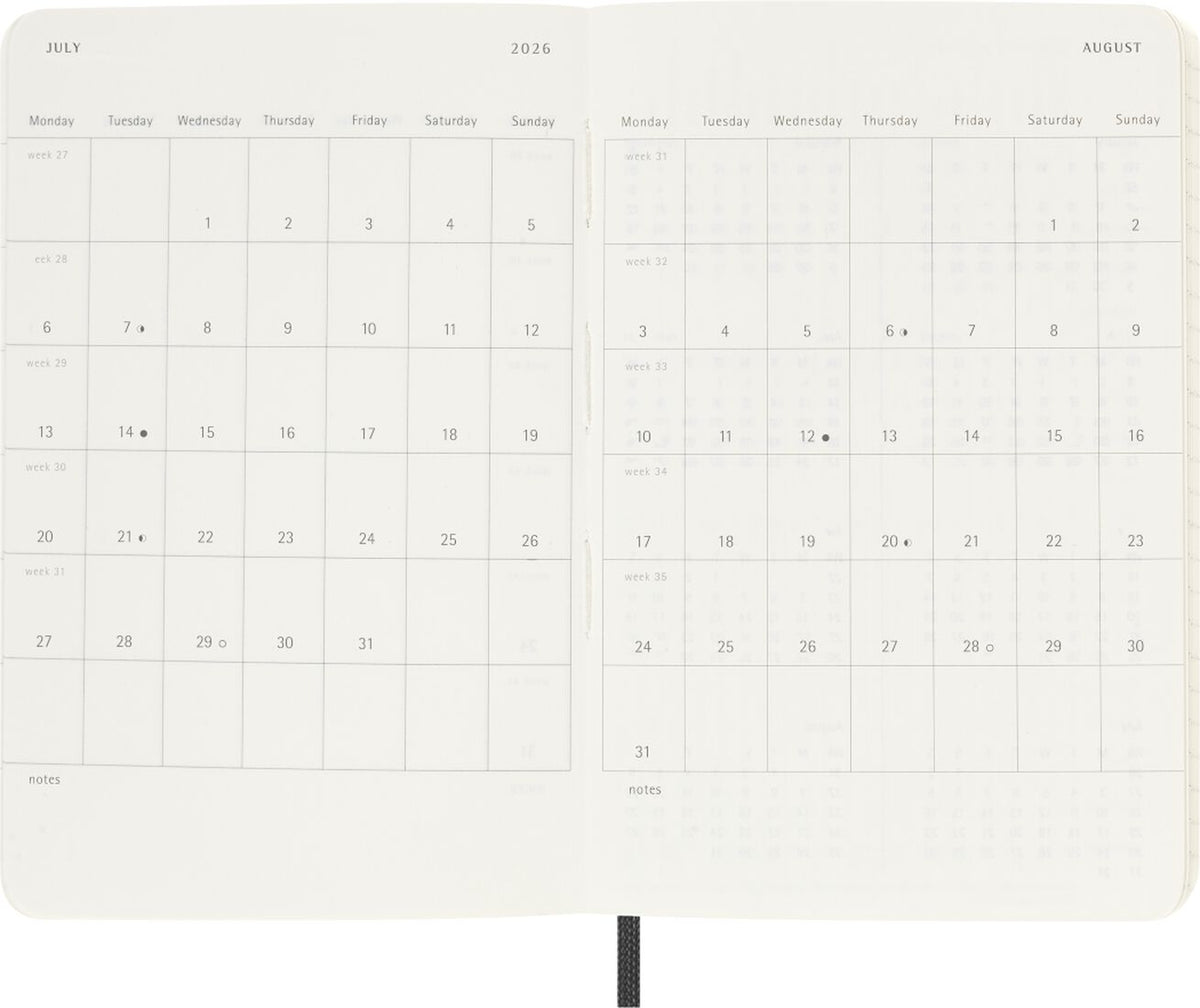 Black Moleskine 12-month planner for 2026