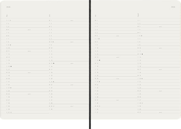 Moleskine planner with twelve monthly two-page layouts