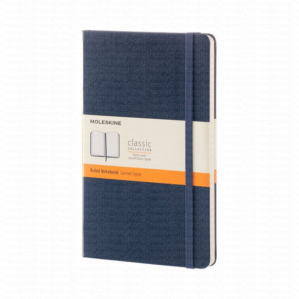 Navy ruled Moleskine Classic notebook with orange product band