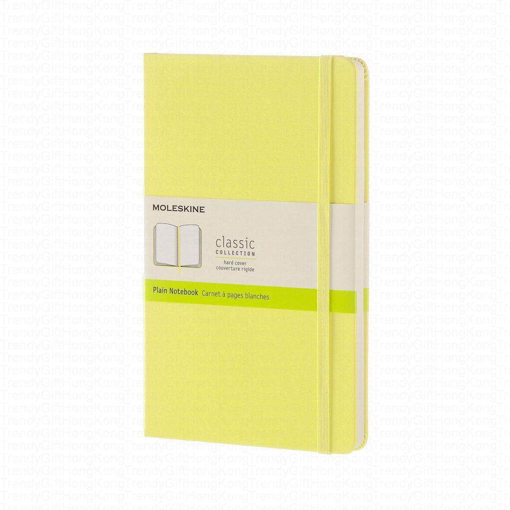 Yellow plain-page Moleskine notebook with green-accented product band