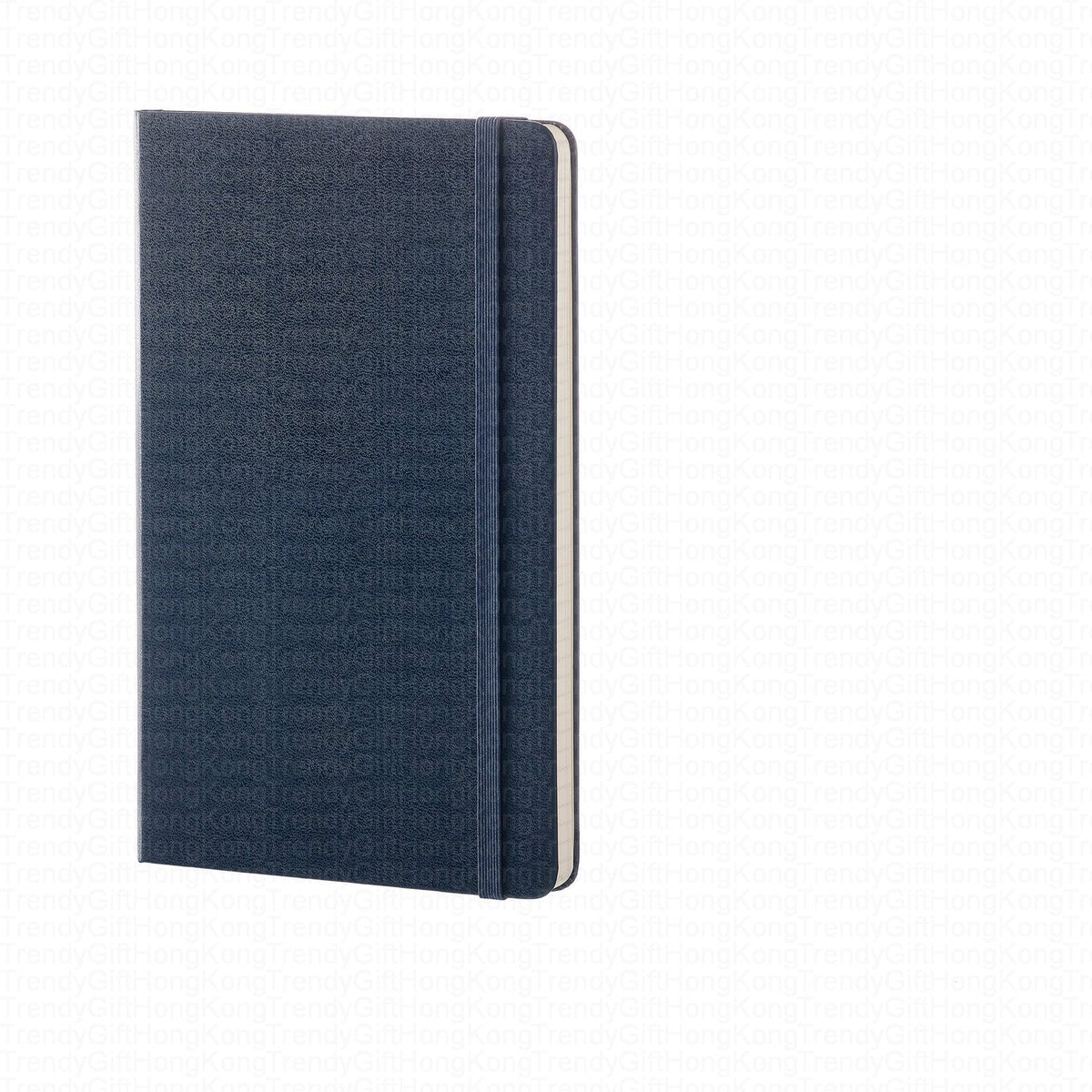 Front cover of the navy Moleskine Classic notebook with elastic
