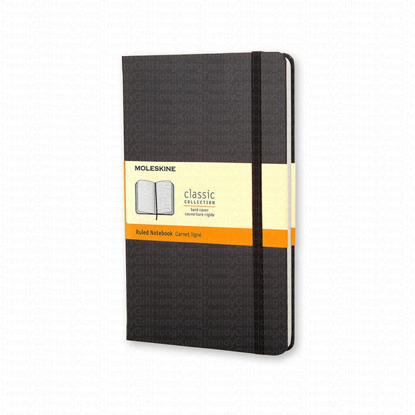 Black ruled Moleskine Classic notebook with orange product band