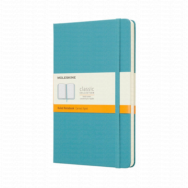 Turquoise ruled Moleskine Classic notebook with orange product band
