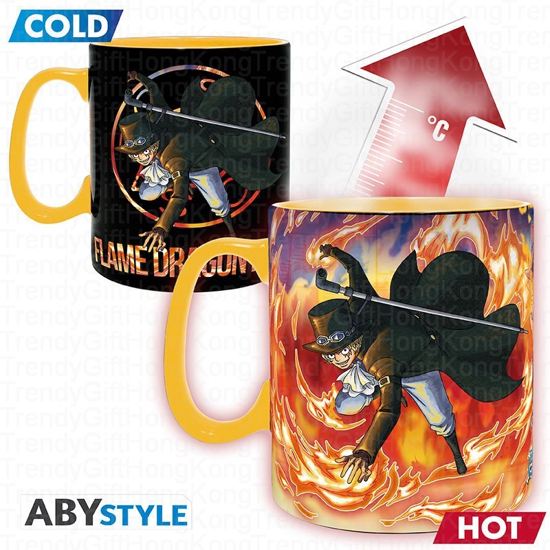 ABYstyle 460ml One Piece mug featuring Luffy and Sabo heat-reactive artwork