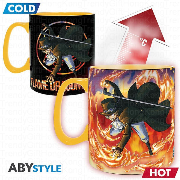 ABYstyle 460ml One Piece mug featuring Luffy and Sabo heat-reactive artwork