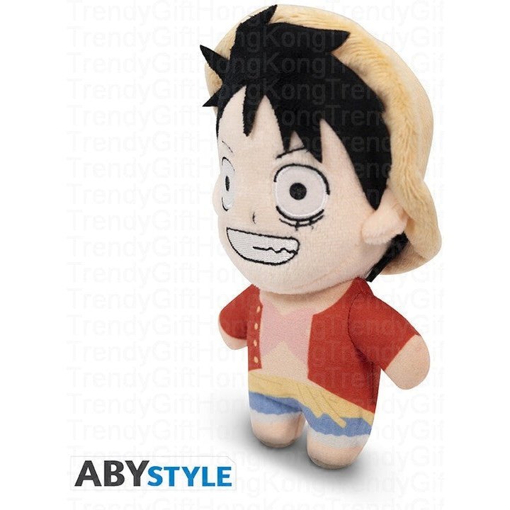 ABYstyle One Piece Luffy plush, 15 cm, with embroidered fabric and licensed hangtag.