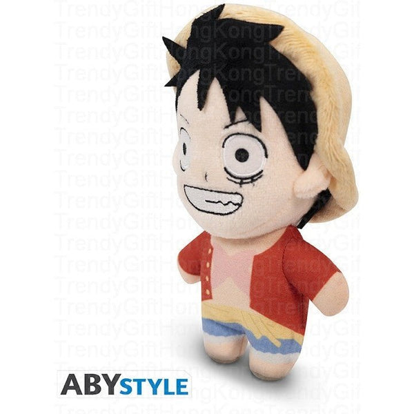 ABYstyle One Piece Luffy plush, 15 cm, with embroidered fabric and licensed hangtag.
