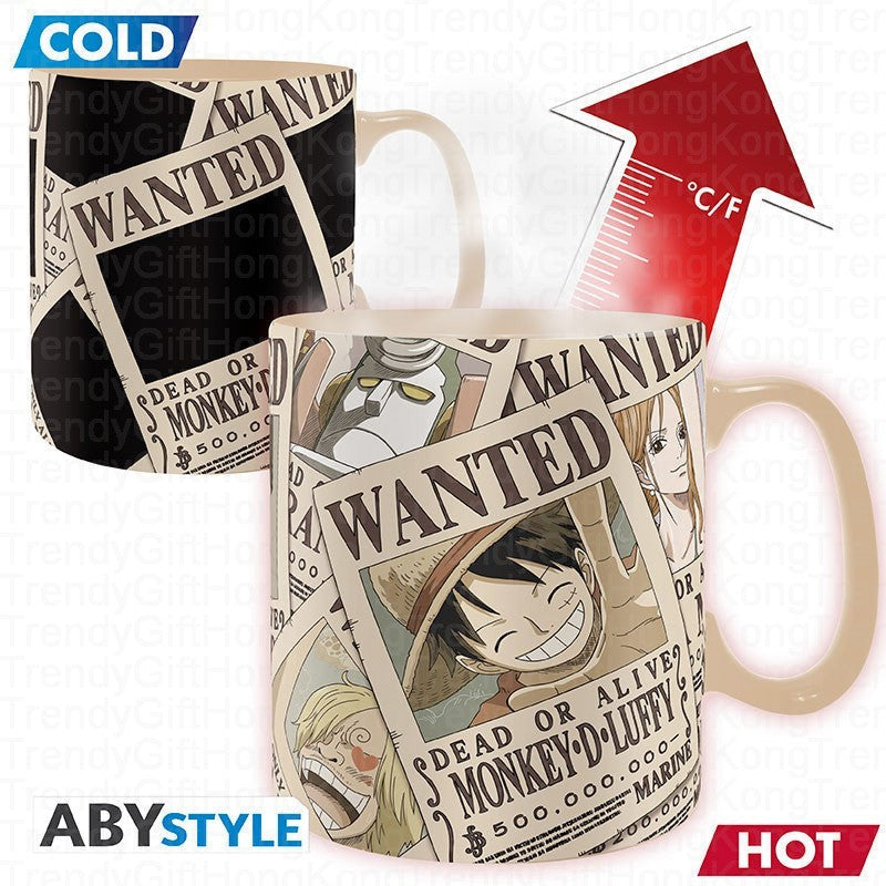 ABYstyle One Piece gift pack with flag, 3D keychain and 460 ml heat-change mug.