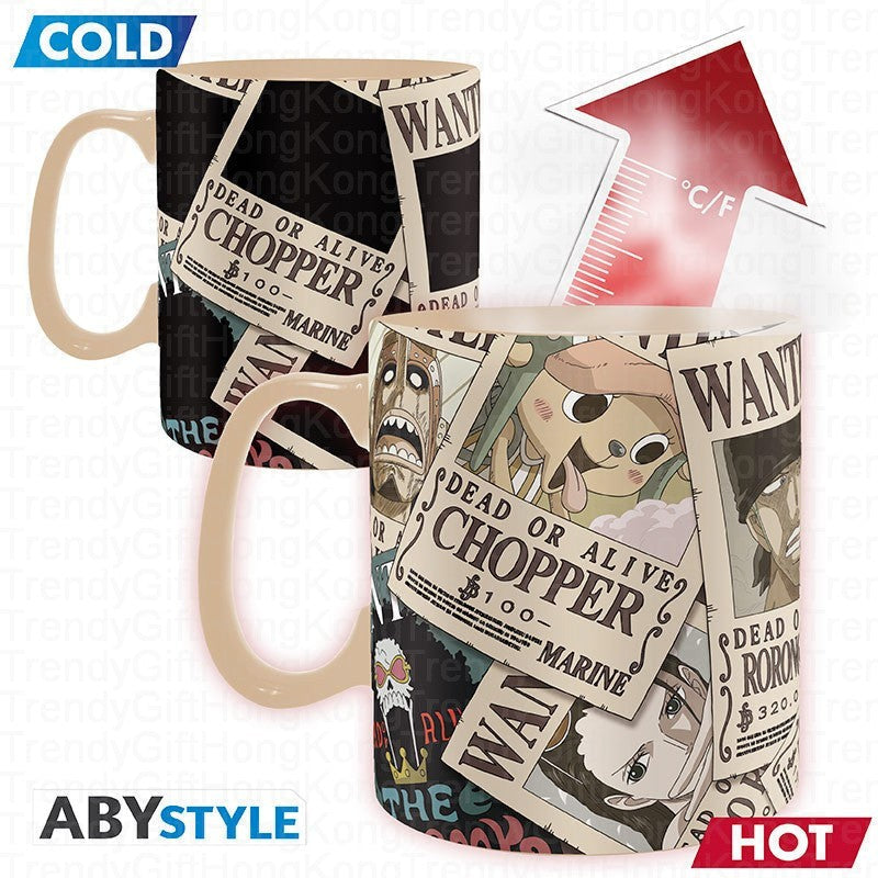 ABYstyle One Piece gift pack with flag, 3D keychain and 460 ml heat-change mug.