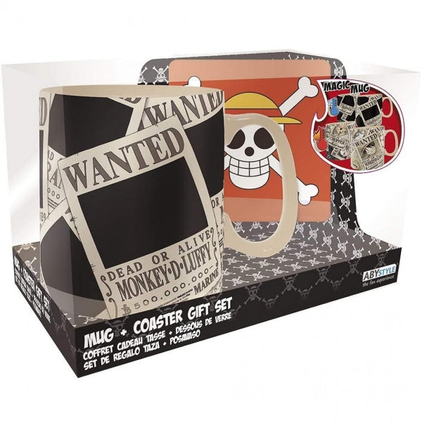 One Piece Straw Hat Crew heat-change mug and matching coaster gift set.