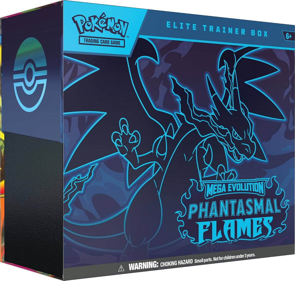 Pokémon TCG Mega Evolution Phantasmal Flames Elite Trainer Box with 9 booster packs.