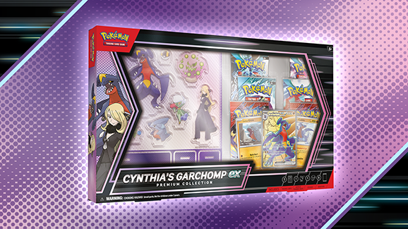 Pokémon TCG Cynthia’s Garchomp ex Premium Collection with promo cards, acrylic standees and booster packs