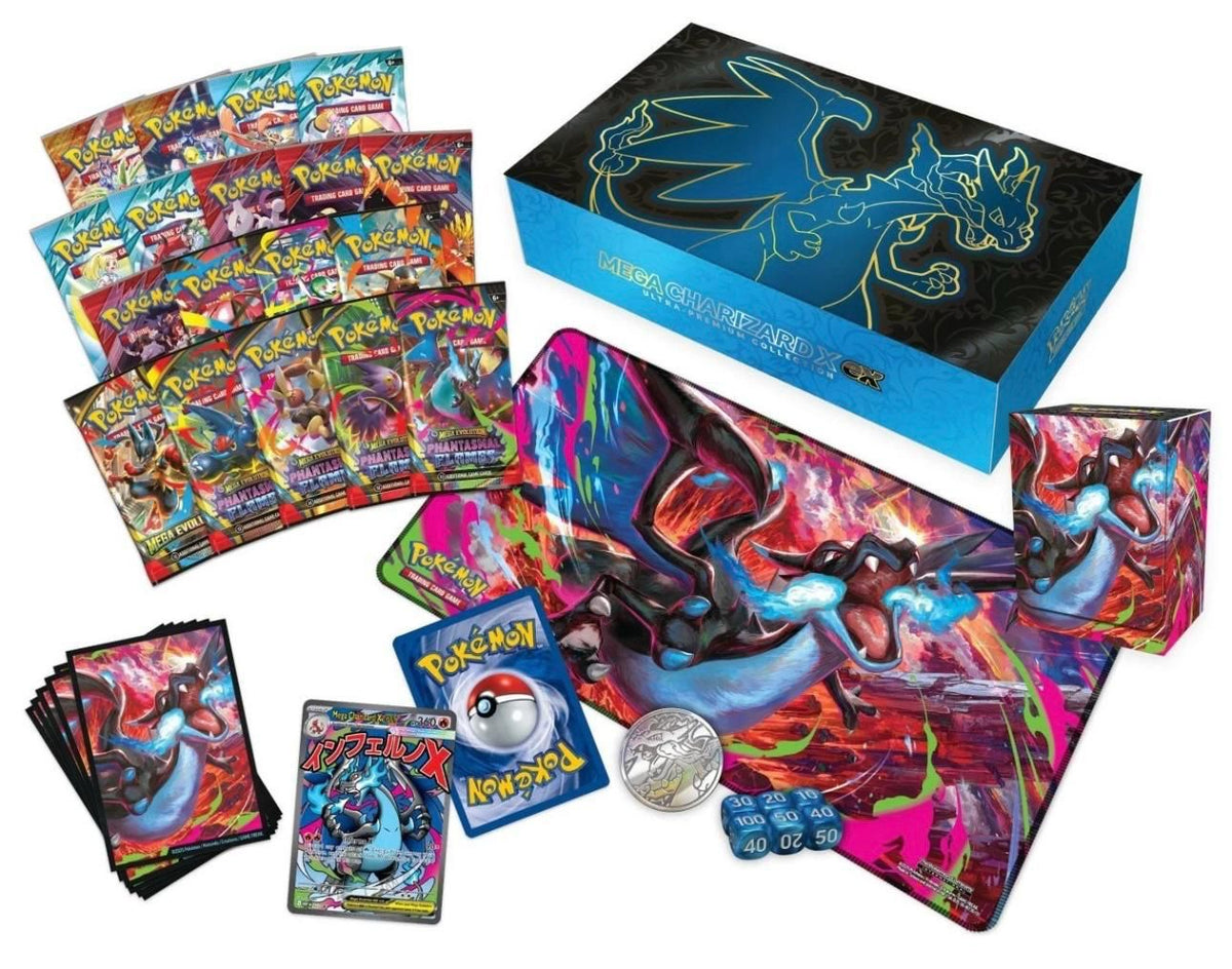 Pokémon TCG Mega Charizard X ex Ultra-Premium Collection with 18 booster packs and accessories