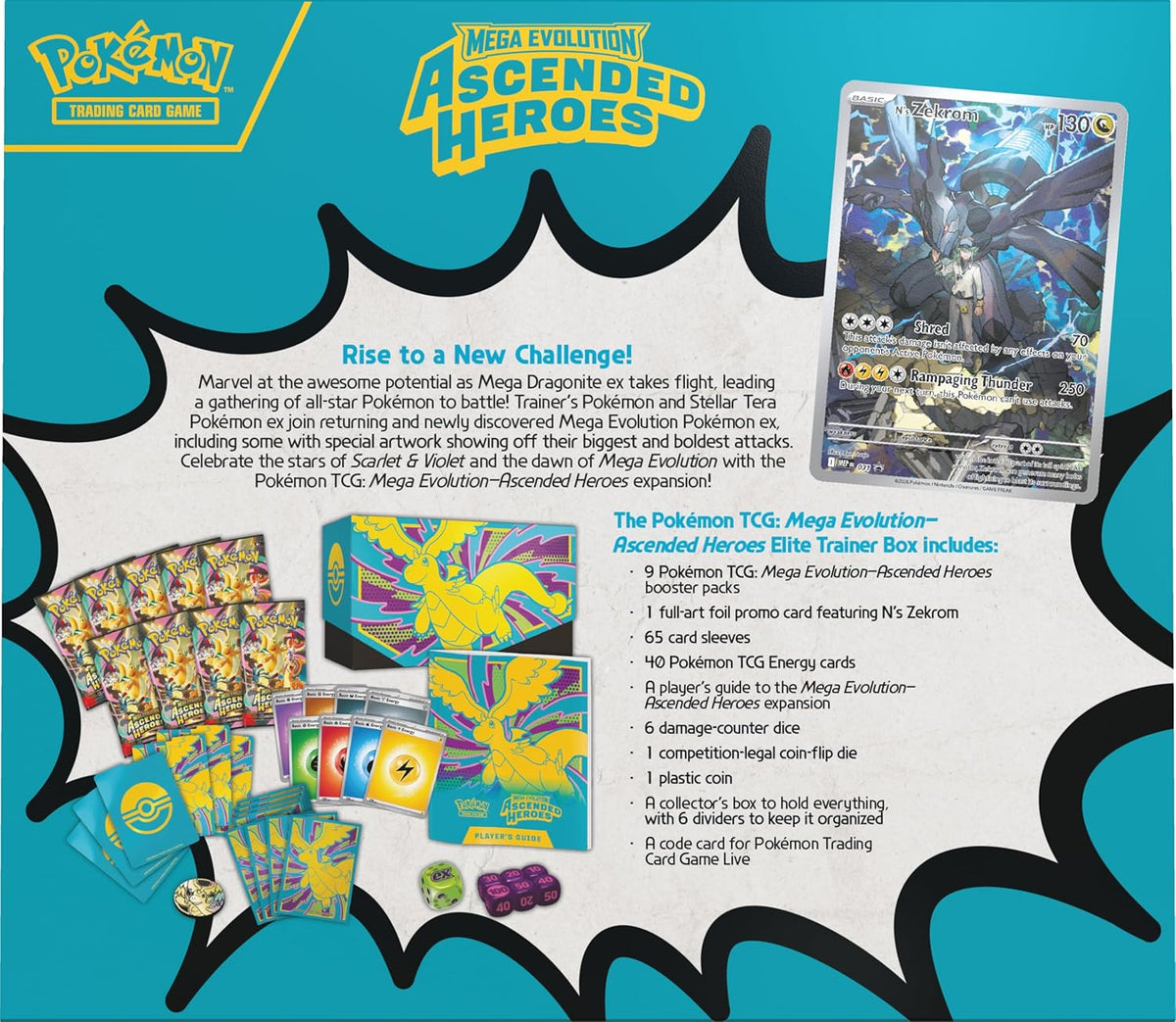 Pokémon TCG Ascended Heroes Elite Trainer Box with nine packs and N’s Zekrom promo