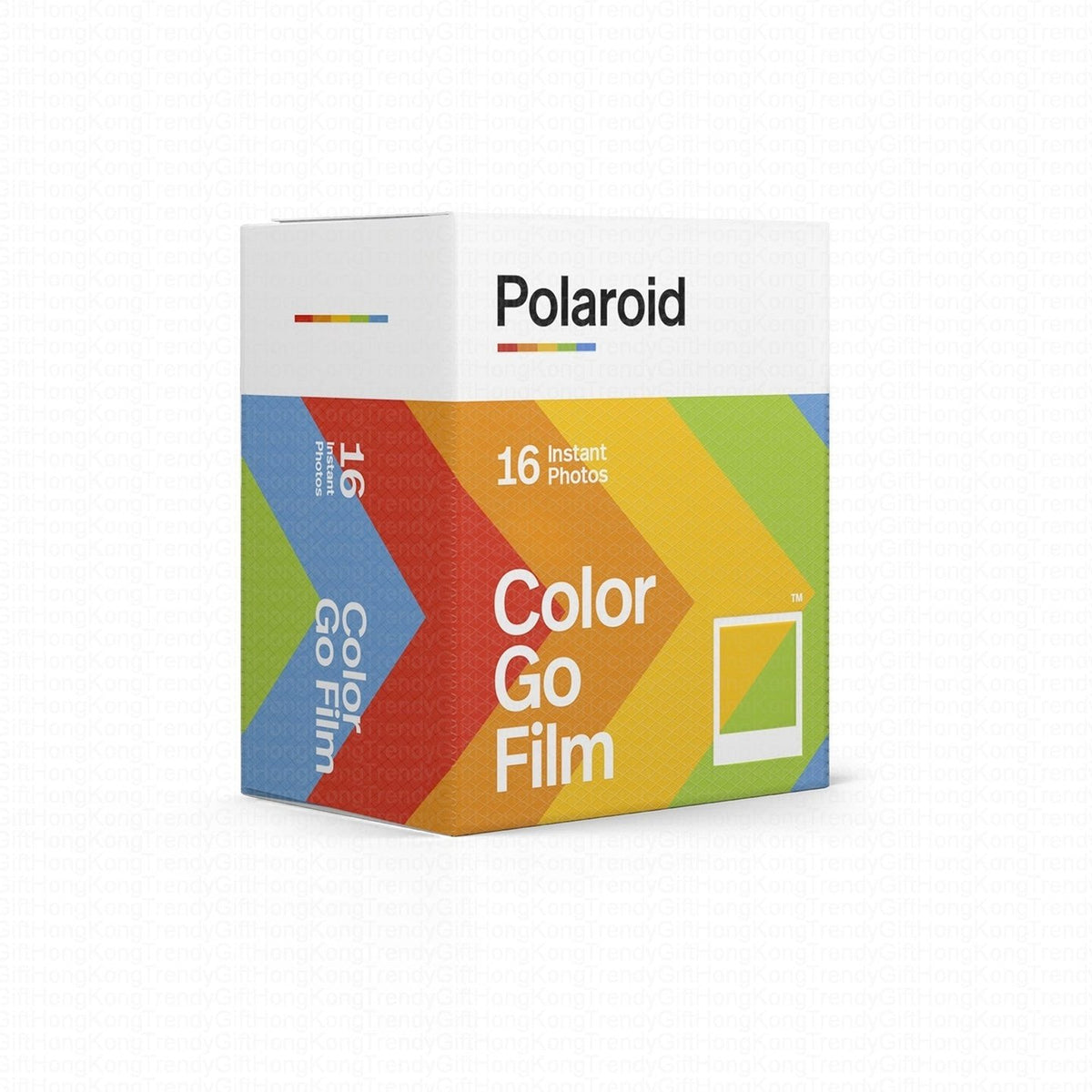 Colorful Polaroid Color Go Film box shown at an angle on a white background.