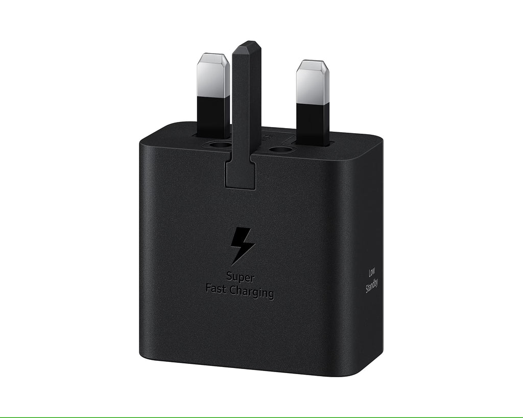 Samsung Galaxy 25W Super Fast Charging Travel Adapter in black, USB-C to USB-C cable included