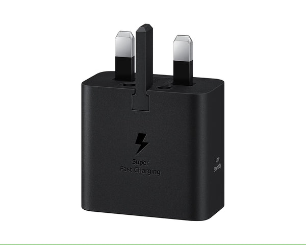 Samsung Galaxy 25W Super Fast Charging Travel Adapter in black, USB-C to USB-C cable included