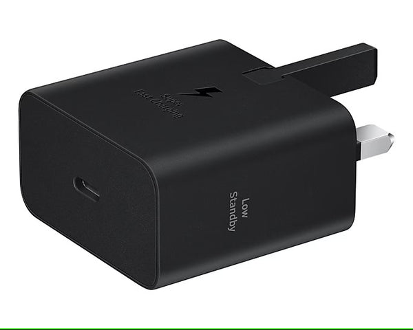 Samsung Galaxy 25W Super Fast Charging Travel Adapter in black, USB-C to USB-C cable included