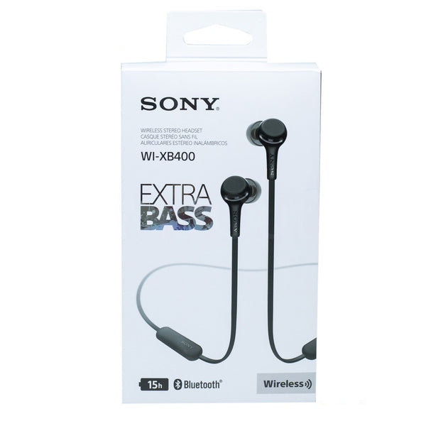 Sony WI-XB400 black wireless in-ear Extra Bass headphones with microphone and USB-C charging cable