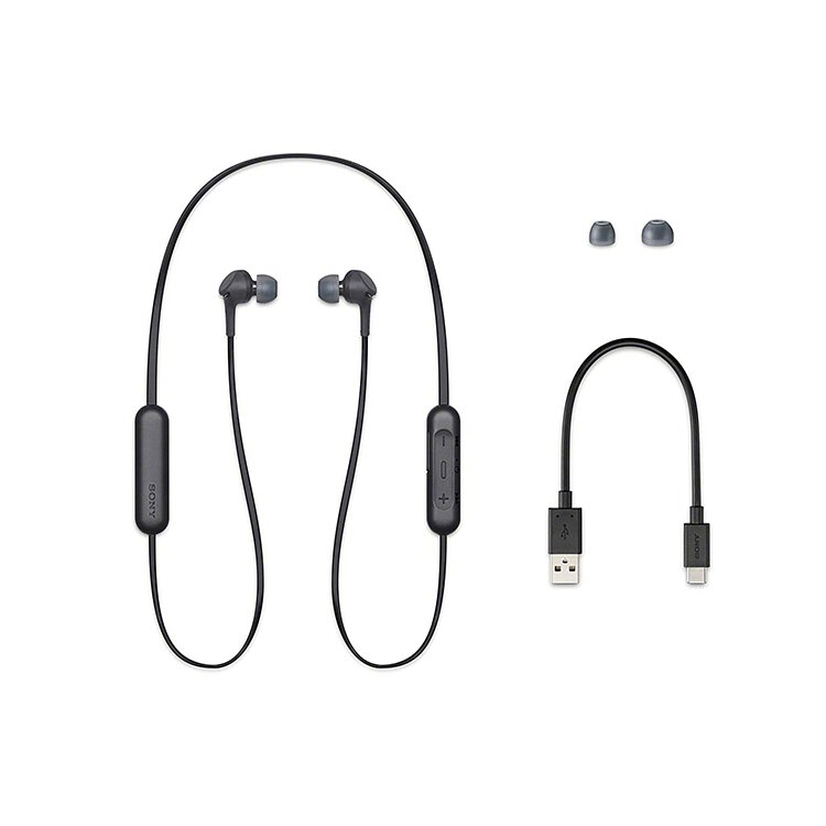 Sony WI-XB400 black wireless in-ear Extra Bass headphones with microphone and USB-C charging cable