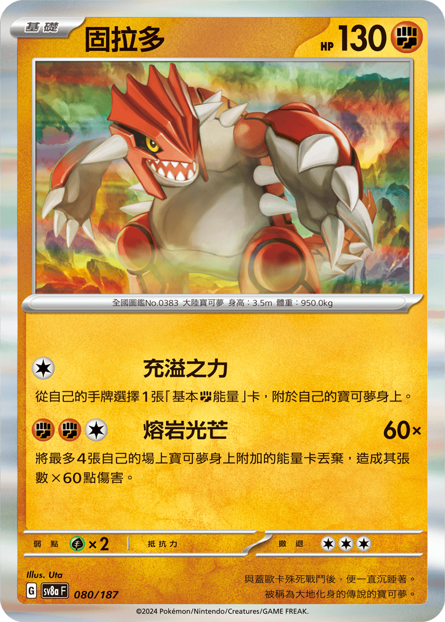 Pokemon TCG Card sv8a Terastal Festival ex Traditional Chinese Card SV8aF 080/187 固拉多 trendygifthk