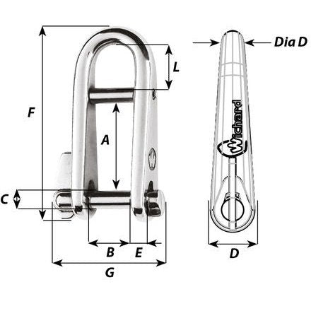 Wichard 81432 5mm 316L stainless steel key pin shackle