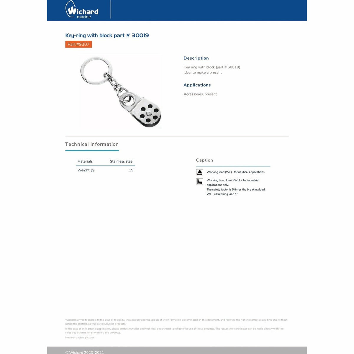 Wichard 9307 Key-ring with block product detail