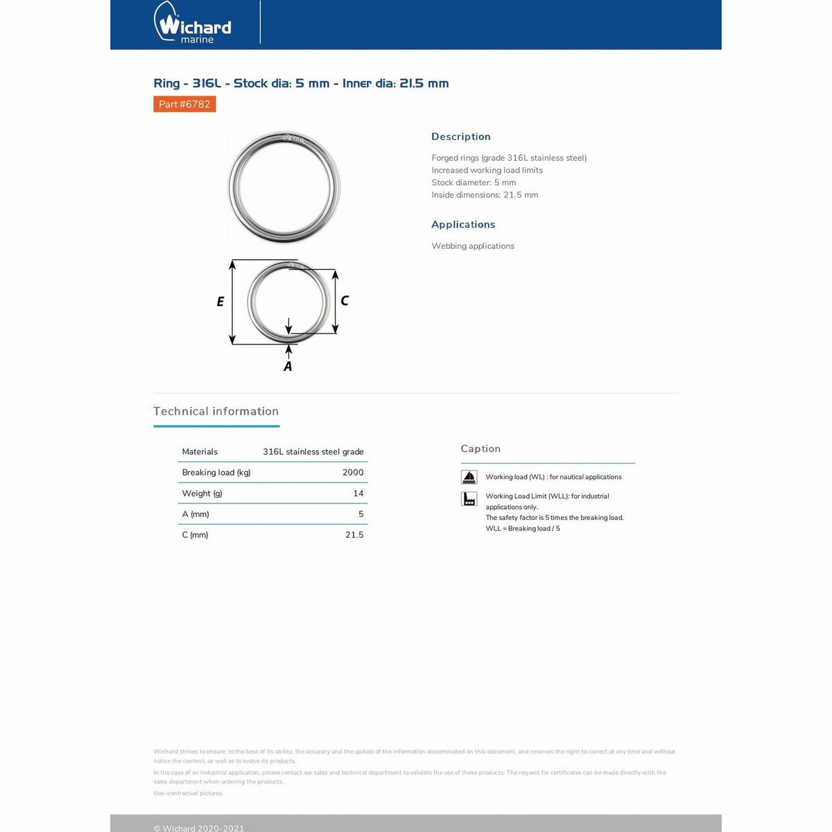 Wichard 6782 Forged ring 316L 5mm 21.5mm product detail