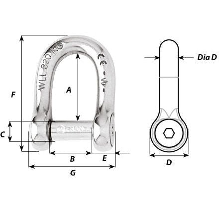 Wichard 1303 Self-locking Allen head pin D shackle 6mm stainless steel marine hardware