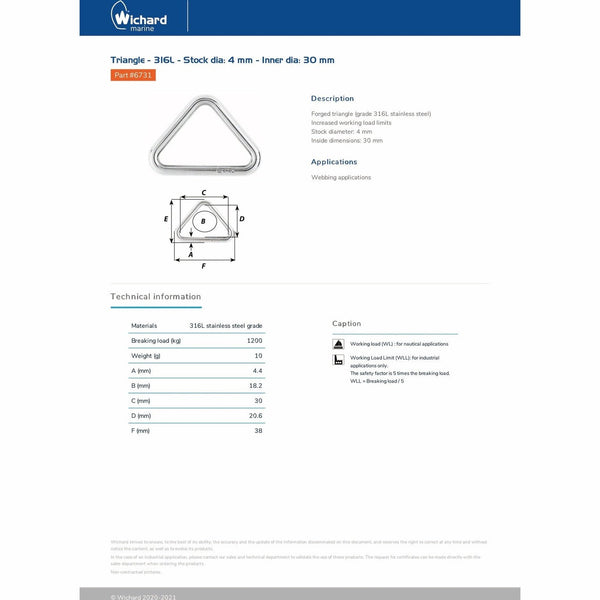 Wichard 6731 Triangle 316L 4.4mm 30mm product detail